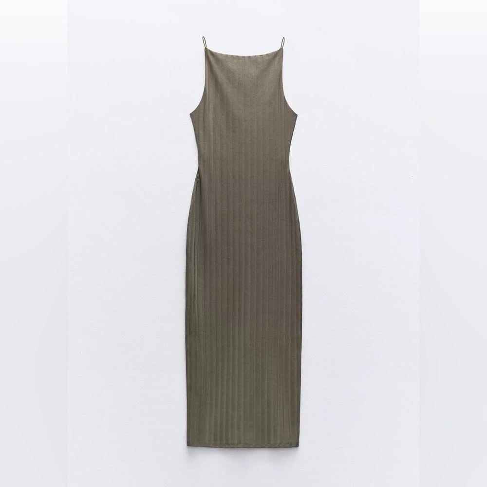 Zara Taupe Ribbed Midi Dress